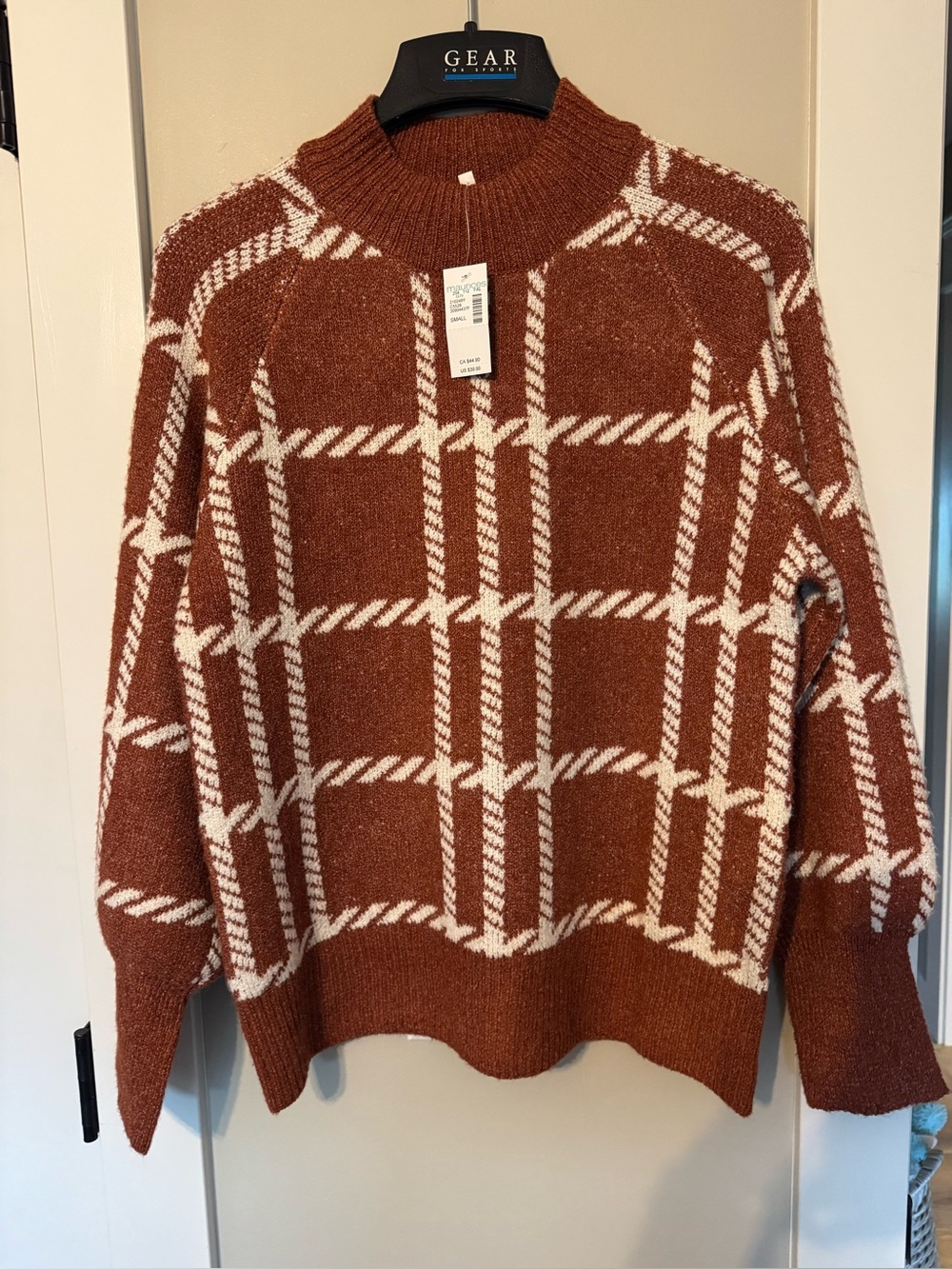 Maurices Burnt Orange & Cream Plaid Cowl Neck Sweater